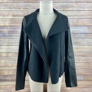Vince Leather Wool Funnel Neck Black Moto Jacket Coat Medium